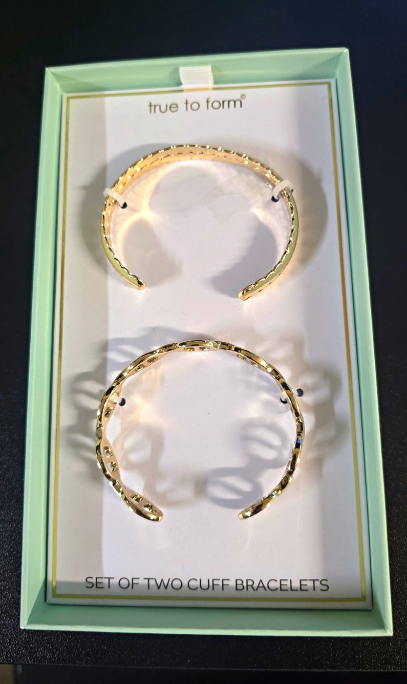 True to Form Gold Tone Metal Cuff Bracelets Set of 2 Round Design